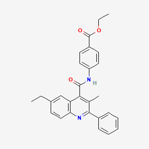 B1446335 Benzoic acid, 4-[[(6-ethyl-3-methyl-2-phenyl-4-quinolinyl)carbonyl]amino]-, ethyl ester CAS No. 885566-53-0