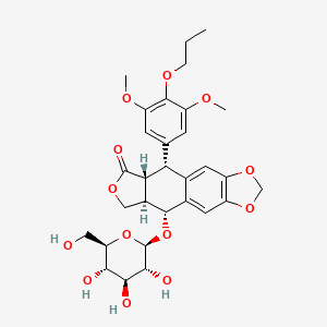 molecular formula C30H36O13 B14464114 (5R,5aR,8aR,9R)-9-(3,5-dimethoxy-4-propoxyphenyl)-5-[(2R,3R,4S,5S,6R)-3,4,5-trihydroxy-6-(hydroxymethyl)oxan-2-yl]oxy-5a,6,8a,9-tetrahydro-5H-[2]benzofuro[6,5-f][1,3]benzodioxol-8-one CAS No. 73839-72-2