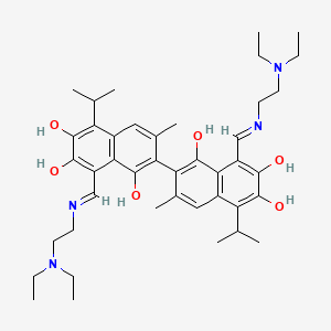 8-[(E)-2-diethylaminoethyliminomethyl]-2-[8-[(E)-2-diethylaminoethyliminomethyl]-1,6,7-trihydroxy-5-isopropyl-3-methyl-2-naphthyl]-5-isopropyl-3-methyl-naphthalene-1,6,7-triol