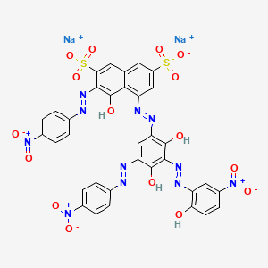 molecular formula C34H19N11Na2O16S2 B14466354 Disodium 5-((2,4-dihydroxy-3-((2-hydroxy-5-nitrophenyl)azo)-5-((4-nitrophenyl)azo)phenyl)azo)-4-hydroxy-3-((4-nitrophenyl)azo)naphthalene-2,7-disulphonate CAS No. 67786-23-6