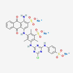 2-Anthracenesulfonic acid, 1-amino-4-((3-((4-chloro-6-((4-sulfophenyl)amino)-1,3,5-triazin-2-yl)amino)-2,4,6-trimethyl-5-sulfophenyl)amino)-9,10-dihydro-9,10-dioxo-, trisodium salt