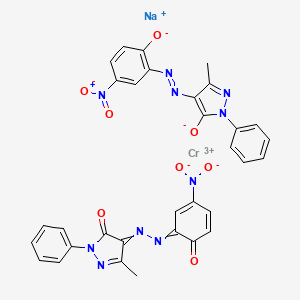 molecular formula C32H22CrN10O8.Na<br>C32H22CrN10NaO8 B14467645 sodium;chromium(3+);4-[[3-(dioxidoamino)-6-oxocyclohexa-2,4-dien-1-ylidene]hydrazinylidene]-5-methyl-2-phenylpyrazol-3-one;5-methyl-4-[(5-nitro-2-oxidophenyl)diazenyl]-2-phenylpyrazol-3-olate CAS No. 69882-08-2