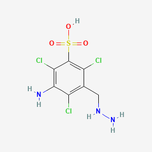 molecular formula C7H8Cl3N3O3S B14469446 Benzenesulfonic acid, 3-amino-2,4,6-trichloro-5-(hydrazinomethyl)- CAS No. 70288-90-3