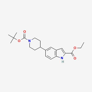 molecular formula C21H28N2O4 B1447074 5-[1-(叔丁氧羰基)哌啶-4-基]-1H-吲哚-2-羧酸乙酯 CAS No. 1603833-77-7
