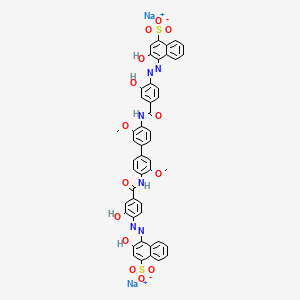 molecular formula C48H34N6Na2O14S2 B14473306 Disodium 4,4'-((3,3'-dimethoxy(1,1'-biphenyl)-4,4'-diyl)bis(iminocarbonyl(2-hydroxy-4,1-phenylene)azo))bis(3-hydroxynaphthalene-1-sulphonate) CAS No. 70247-69-7