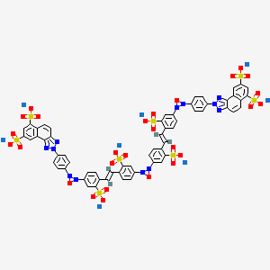 molecular formula C60H32N12Na8O27S8 B14474923 2H-Naphtho(1,2-d)triazole-6,8-disulfonic acid, 2,2'-(2,3-oxadiaziridinediylbis((2-sulfo-4,1-phenylene)-2,1-ethenediyl(3-sulfo-4,1-phenylene)-3,2-oxadiaziridinediyl-4,1-phenylene))bis-, octasodium salt CAS No. 71701-34-3