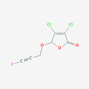 molecular formula C7H3Cl2IO3 B14475169 3,4-Dichloro-5-[(3-iodoprop-2-yn-1-yl)oxy]furan-2(5H)-one CAS No. 66380-81-2