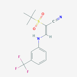 molecular formula C14H15F3N2O2S B1447539 2-((Tert-butyl)sulfonyl)-3-((3-(trifluoromethyl)phenyl)amino)prop-2-enenitrile CAS No. 1024674-47-2