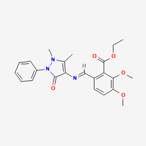 Benzoic acid, 6-(((2,3-dihydro-1,5-dimethyl-3-oxo-2-phenyl-1H-pyrazol-4-yl)imino)methyl)-2,3-dimethoxy-, ethyl ester