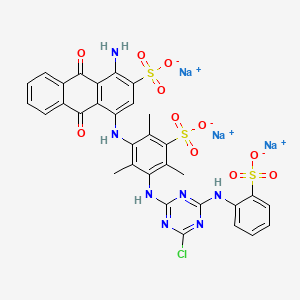 2-Anthracenesulfonic acid, 1-amino-4-[[3-[[4-chloro-6-[(sulfophenyl)amino]-1,3,5-triazin-2-yl]amino]-2,4,6-trimethyl-5-sulfophenyl]amino]-9,10-dihydro-9,10-dioxo-, trisodium salt