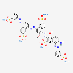 molecular formula C43H26N9Na5O17S5 B14475806 Pentasodium 5-((6-amino-1-hydroxy-3-sulphonato-5-((3-sulphonatophenyl)azo)-2-naphthyl)azo)-6-methoxy-8-((7-sulphonato-4-((3-sulphonatophenyl)azo)naphthyl)azo)naphthalene-2-sulphonate CAS No. 71767-19-6