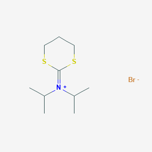 molecular formula C10H20BrNS2 B14476319 N,N-Di(propan-2-yl)-1,3-dithian-2-iminium bromide CAS No. 66236-77-9