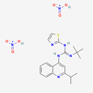 molecular formula C20H27N7O6S B14476346 Guanidine, N-(1,1-dimethylethyl)-N'-(2-(1-methylethyl)-4-quinolinyl)-N''-2-thiazolyl-, dinitrate CAS No. 72042-10-5