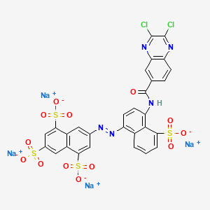 molecular formula C29H13Cl2N5Na4O13S4 B14476546 Tetrasodium 7-[[4-[[(2,3-dichloro-6-quinoxalinyl)carbonyl]amino]-5-sulphonato-1-naphthyl]azo]naphthalene-1,3,5-trisulphonate CAS No. 72639-29-3