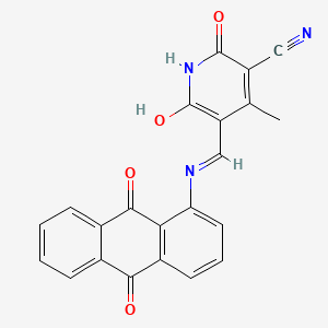 molecular formula C22H13N3O4 B14476655 1-(((5-Cyano-2,6-dihydroxy-4-methyl-3-pyridyl)methylene)amino)-9,10-anthracenedione CAS No. 71786-65-7