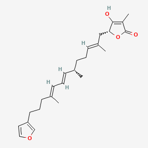 molecular formula C25H34O4 B14476779 2(5H)-Furanone, 5-((2E,6S,7E,9E)-13-(3-furanyl)-2,6,10-trimethyl-2,7,9-tridecatrienyl)-4-hydroxy-3-methyl-, (5R)- CAS No. 71947-64-3