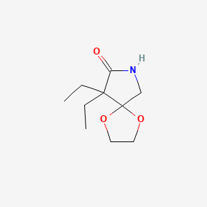 molecular formula C10H17NO3 B14477156 9,9-Diethyl-1,4-dioxa-7-azaspiro[4.4]nonan-8-one CAS No. 66279-28-5