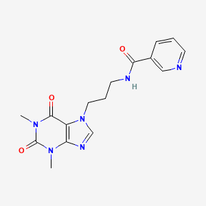 molecular formula C16H18N6O3 B14477856 Theophylline, 7-(3-nicotinamidopropyl)- CAS No. 70454-27-2