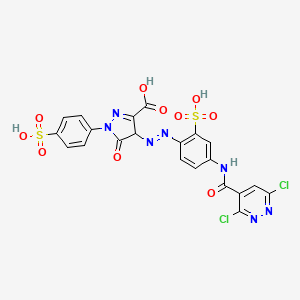 molecular formula C21H13Cl2N7O10S2 B14478023 1H-Pyrazole-3-carboxylic acid, 4-((4-(((3,6-dichloro-4-pyridazinyl)carbonyl)amino)-2-sulfophenyl)azo)-4,5-dihydro-5-oxo-1-(4-sulfophenyl)- CAS No. 68399-88-2