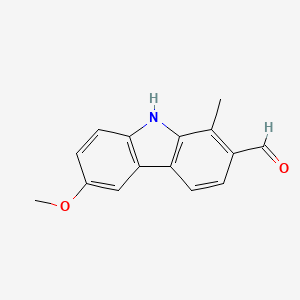 molecular formula C15H13NO2 B14478037 6-Methoxy-1-methyl-9H-carbazole-2-carbaldehyde CAS No. 72237-80-0