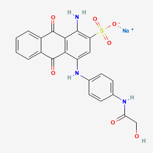 molecular formula C22H16N3NaO7S B14478064 2-Anthracenesulfonic acid, 1-amino-9,10-dihydro-4-((4-((hydroxyacetyl)amino)phenyl)amino)-9,10-dioxo-, monosodium salt CAS No. 72829-41-5