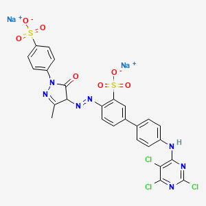 [1,1'-Biphenyl]-3-sulfonic acid, 4-[[4,5-dihydro-3-methyl-5-oxo-1-(4-sulfophenyl)-1H-pyrazol-4-yl]azo]-4'-[(2,5,6-trichloro-4-pyrimidinyl)amino]-, disodium salt