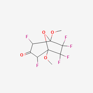 molecular formula C9H8F6O4 B14479190 2,4,6,6,7,7-Hexafluoro-1,5-dimethoxy-8-oxabicyclo[3.2.1]octan-3-one CAS No. 65594-12-9