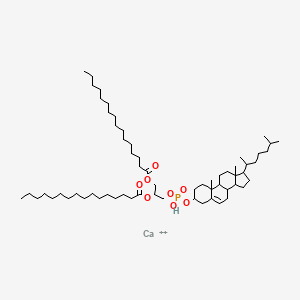 molecular formula C62H113CaO8P+2 B14479215 calcium;[3-[[10,13-dimethyl-17-(6-methylheptan-2-yl)-2,3,4,7,8,9,11,12,14,15,16,17-dodecahydro-1H-cyclopenta[a]phenanthren-3-yl]oxy-hydroxyphosphoryl]oxy-2-hexadecanoyloxypropyl] hexadecanoate CAS No. 65101-86-2