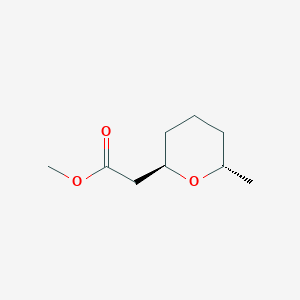 molecular formula C9H16O3 B14479304 2H-Pyran-2-acetic acid, tetrahydro-6-methyl-, methyl ester, trans- CAS No. 69493-15-8