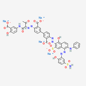 molecular formula C47H31N9Na4O16S2 B14480200 (1,1'-Biphenyl)-3,3'-dicarboxylic acid, 4-((5-((5-(aminosulfonyl)-2-hydroxyphenyl)azo)-1-hydroxy-6-(phenylamino)-3-sulfo-2-naphthalenyl)azo)-4'-((1-(((3-carboxy-4-hydroxyphenyl)amino)carbonyl)-2-oxopropyl)azo)-, tetrasodium salt CAS No. 72252-59-6