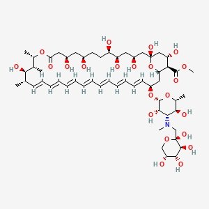 molecular formula C55H87NO22 B1448110 methyl (1R,3S,5R,6R,9R,11R,15S,16R,17R,18S,19E,21E,23E,25E,27E,29E,31E,33R,35S,36R,37S)-33-[(2R,3S,4S,5S,6R)-3,5-dihydroxy-6-methyl-4-[methyl-[[(2R,3S,4R,5R)-2,3,4,5-tetrahydroxyoxan-2-yl]methyl]amino]oxan-2-yl]oxy-1,3,5,6,9,11,17,37-octahydroxy-15,16,18-trimethyl-13-oxo-14,39-dioxabicyclo[33.3.1]nonatriaconta-19,21,23,25,27,29,31-heptaene-36-carboxylate CAS No. 1314876-23-7