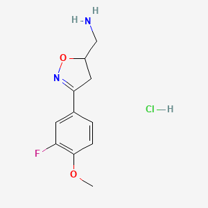 molecular formula C11H14ClFN2O2 B1448122 [3-(3-Fluoro-4-methoxyphenyl)-4,5-dihydro-1,2-oxazol-5-yl]methanamine hydrochloride CAS No. 1187947-35-8