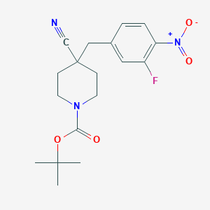 molecular formula C18H22FN3O4 B1448136 叔丁基 4-氰基-4-(3-氟-4-硝基苄基)哌啶-1-羧酸酯 CAS No. 2202710-82-3