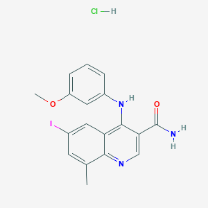 molecular formula C18H17ClIN3O2 B1448137 6-Iodo-4-((3-methoxyphenyl)amino)-8-methylquinoline-3-carboxamide hydrochloride CAS No. 801315-47-9
