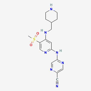 molecular formula C17H21N7O2S B1448138 5-((5-(Methylsulfonyl)-4-((piperidin-4-ylmethyl)amino)-pyridin-2-yl)amino)pyrazine-2-carbonitrile CAS No. 1137478-02-4