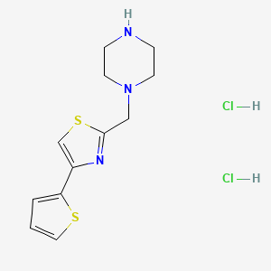 molecular formula C12H17Cl2N3S2 B1448307 2-(Piperazin-1-ylmethyl)-4-(thiophen-2-yl)thiazole dihydrochloride CAS No. 1177319-77-5