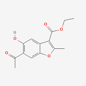 molecular formula C14H14O5 B14484582 Ethyl 6-acetyl-5-hydroxy-2-methyl-1-benzofuran-3-carboxylate CAS No. 64994-35-0