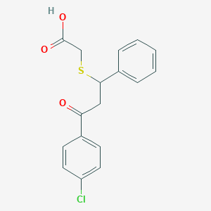molecular formula C17H15ClO3S B144846 Acetic acid, 2-[[3-(4-chlorophenyl)-3-oxo-1-phenylpropyl]thio]- CAS No. 133961-81-6
