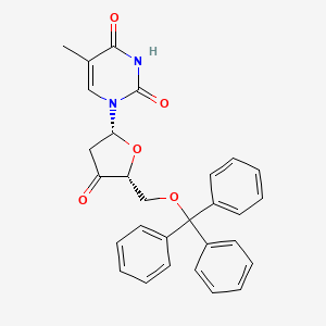 molecular formula C29H26N2O5 B14486185 5-Methyl-1-{(2R,5R)-4-oxo-5-[(triphenylmethoxy)methyl]oxolan-2-yl}pyrimidine-2,4(1H,3H)-dione CAS No. 65475-49-2