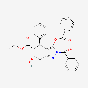 2H-Indazole-5-carboxylic acid, 4,5,6,7-tetrahydro-, 2-benzoyl-3-(benzoyloxy)-6-hydroxy-6-methyl-4-phenyl-, ethyl ester, (4-alpha,5-beta,6-alpha)-