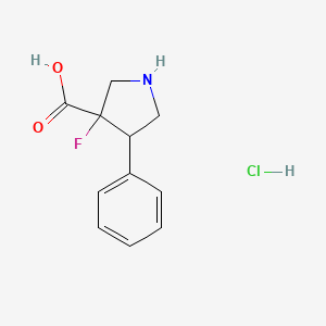 molecular formula C11H13ClFNO2 B1448674 3-Fluoro-4-phenylpyrrolidine-3-carboxylic acid hydrochloride CAS No. 1803585-32-1