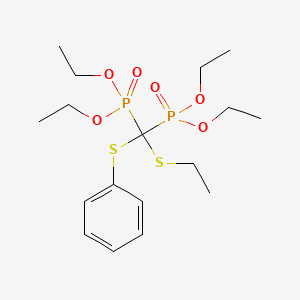 molecular formula C17H30O6P2S2 B14487633 Phosphonic acid, ((ethylthio)(phenylthio)methylene)bis-, tetraethyl ester CAS No. 63869-22-7