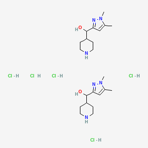 molecular formula C22H43Cl5N6O2 B1448814 bis((1,5-dimethyl-1H-pyrazol-3-yl)(piperidin-4-yl)methanol) pentahydrochloride CAS No. 2034156-59-5