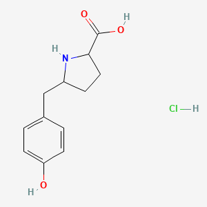 molecular formula C12H16ClNO3 B1448835 5-[(4-Hydroxyphenyl)methyl]pyrrolidine-2-carboxylic acid hydrochloride CAS No. 1803566-20-2