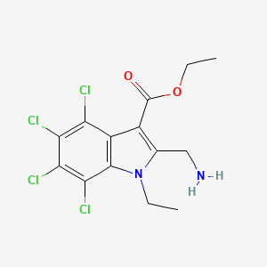 molecular formula C14H14Cl4N2O2 B14489210 1H-Indole-3-carboxylic acid, 2-aminomethyl-1-ethyl-4,5,6,7-tetrachloro-, ethyl ester CAS No. 65048-02-4