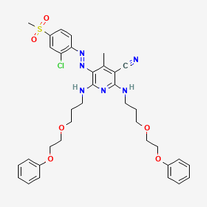 molecular formula C36H41ClN6O6S B14489507 3-Pyridinecarbonitrile, 5-[[2-chloro-4-(methylsulfonyl)phenyl]azo]-4-methyl-2,6-bis[[3-(2-phenoxyethoxy)propyl]amino]- CAS No. 63281-10-7