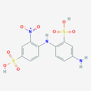 molecular formula C12H11N3O8S2 B14489626 5-Amino-2-(2-nitro-4-sulfoanilino)benzene-1-sulfonic acid CAS No. 64577-47-5