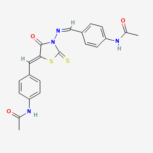 molecular formula C21H18N4O3S2 B14489681 Acetamide, N-[4-[[3-[[[4-(acetylamino)phenyl]methylene]amino]-4-oxo-2-thioxo-5-thiazolidinylidene]methyl]phenyl]- CAS No. 64058-89-5