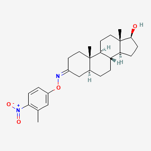 molecular formula C26H36N2O4 B14489692 17-beta-Hydroxy-5-alpha-androstan-3-one O-(4-nitro-m-tolyl)oxime CAS No. 64584-61-8