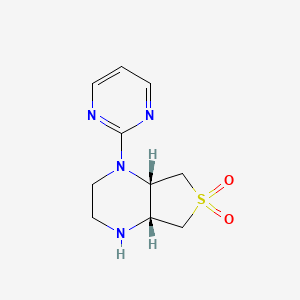 molecular formula C10H14N4O2S B1448992 (4aR,7aS)-1-嘧啶-2-基八氢噻吩并[3,4-b]吡嗪 6,6-二氧化物 CAS No. 2173052-99-6